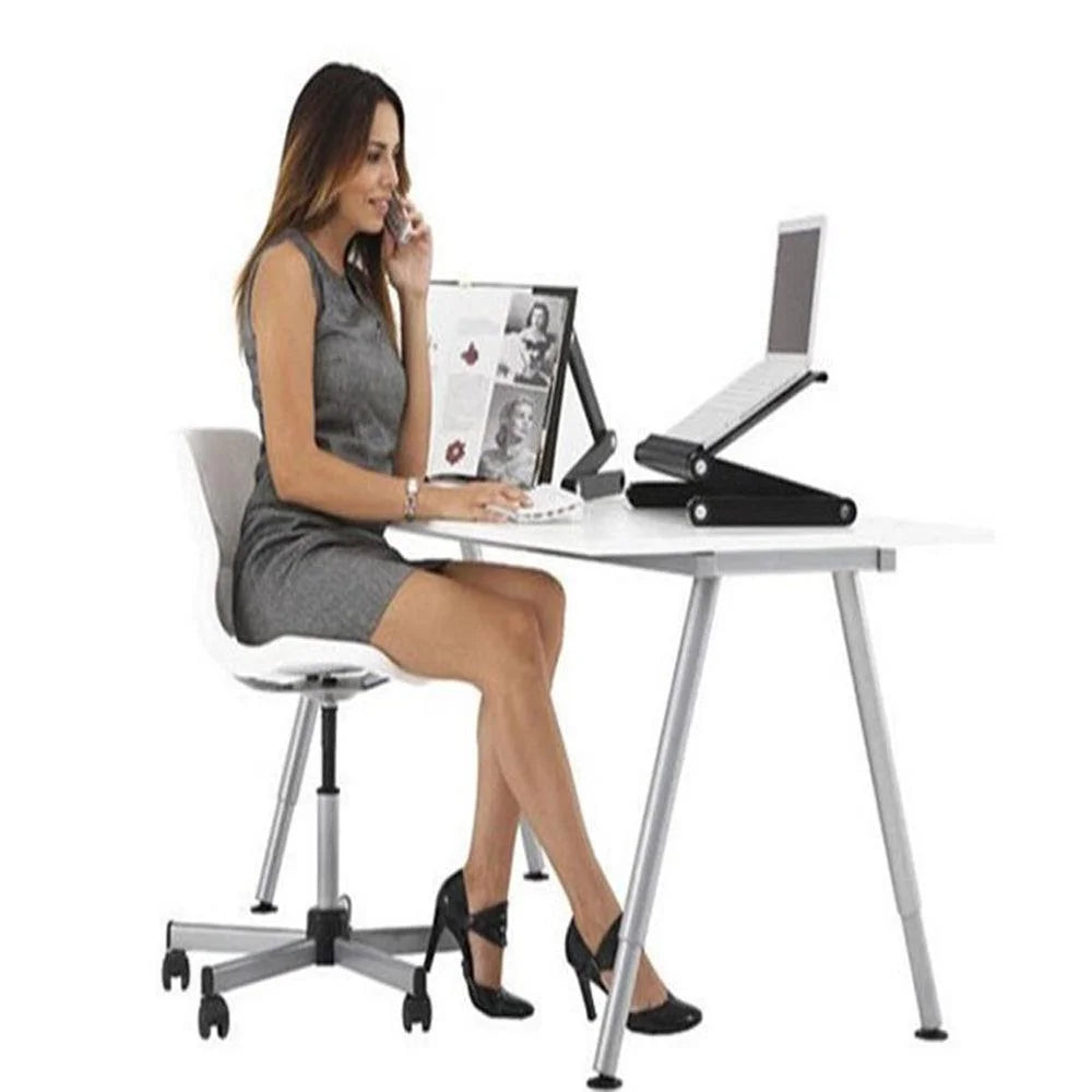 360° Adjustable Folding Laptop Notebook Desk + Cooling Fan Table Stand Bed Tray