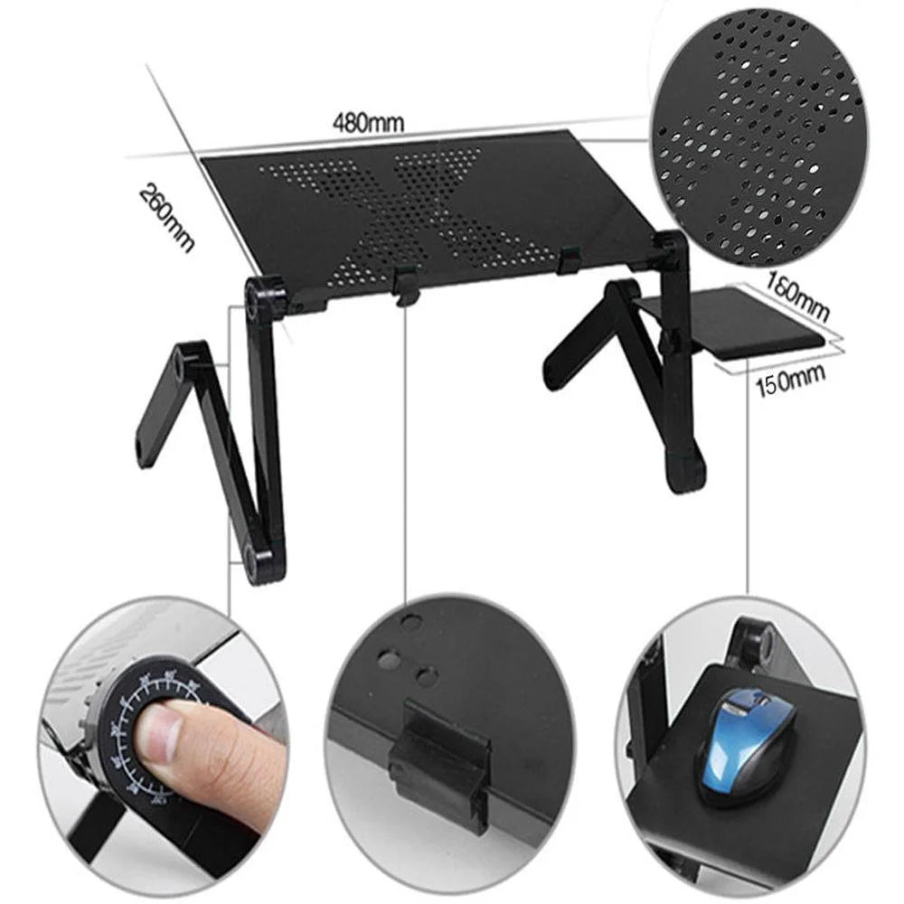 360° Adjustable Folding Laptop Notebook Desk + Cooling Fan Table Stand Bed Tray