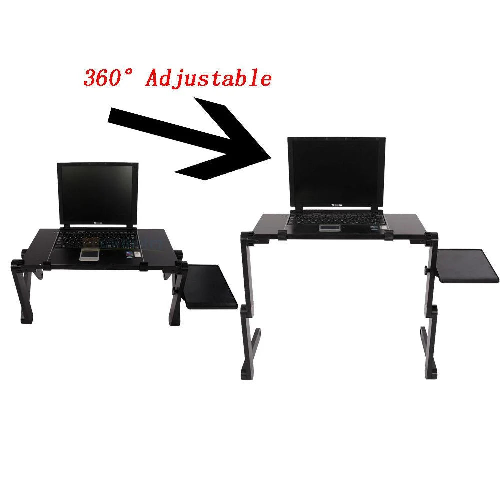 360° Adjustable Folding Laptop Notebook Desk + Cooling Fan Table Stand Bed Tray