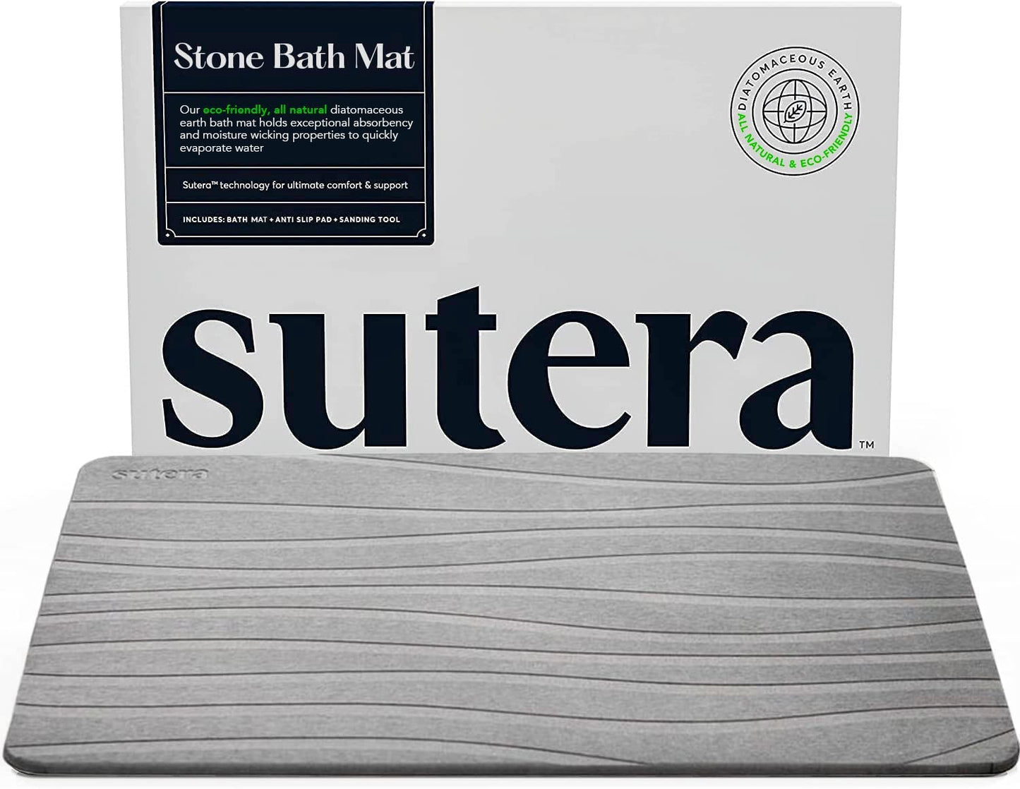 Diatomaceous Stone Bathmat | Ultra-Absorbent, Quick-Drying Bath Mat | Slip-Resistant Surface for Safer Bathrooms | Charcoal Grey Finish | 23.5" X 15" (1 Pack)