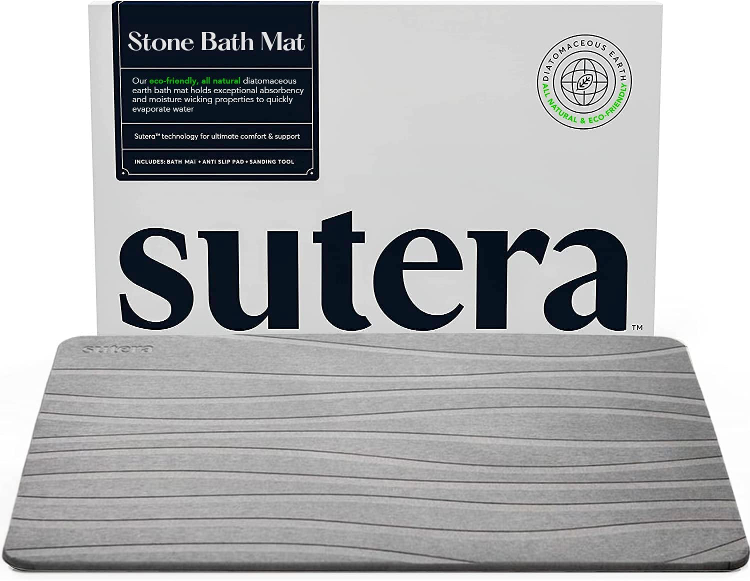 Diatomaceous Stone Bathmat | Ultra-Absorbent, Quick-Drying Bath Mat | Slip-Resistant Surface for Safer Bathrooms | Charcoal Grey Finish | 23.5" X 15" (1 Pack)