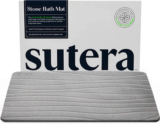 Diatomaceous Stone Bathmat | Ultra-Absorbent, Quick-Drying Bath Mat | Slip-Resistant Surface for Safer Bathrooms | Charcoal Grey Finish | 23.5" X 15" (1 Pack)