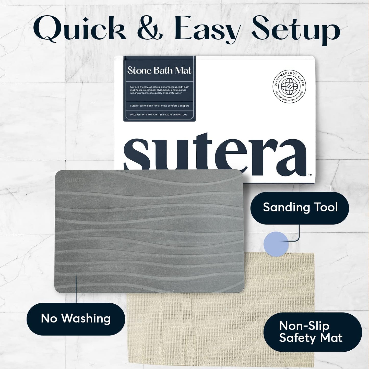 Diatomaceous Stone Bathmat | Ultra-Absorbent, Quick-Drying Bath Mat | Slip-Resistant Surface for Safer Bathrooms | Charcoal Grey Finish | 23.5" X 15" (1 Pack)