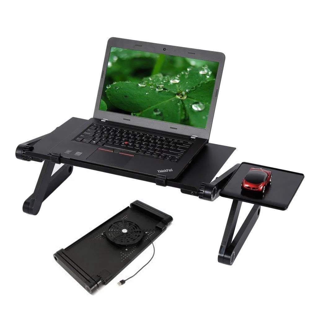 360° Adjustable Folding Laptop Notebook Desk + Cooling Fan Table Stand Bed Tray